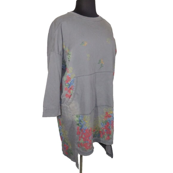 Monthorigin Art To Wear Gray Floral Oversized Boho Sweatshirt Dress Size XL - Picture 2 of 9
